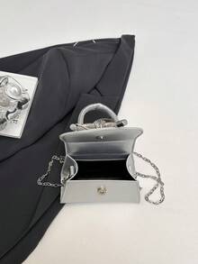 蝴蝶结迷你手提包，韩版时尚女士新款简约链条单肩斜挎包 - 銀色 - 查看 9