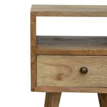 Solid Wood Mini Oak-Ish Bedside 1 Drawer And Open Slot Brown - 棕色 - 查看 11