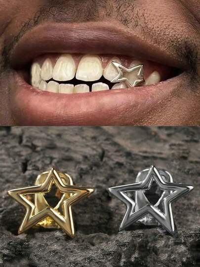 THATBOY 1pc/2pcs/4pcs/Set Star Shaped Teeth Grills, Suitable For Girls, Halloween Vampire Teeth Decor, Body Jewelry, Unisex Party Wear, Party Favor, Super Shiny