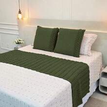 Knitted Blanket Set For Sofa Bed (Double, Queen, King Size) - Cozy Home Decor + 2 Cushion Covers - Màu xanh Ô liu - Xem 7
