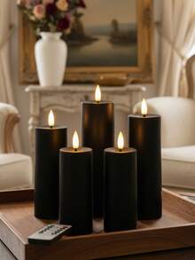 5 piezas Velas sin llama, Velas electrónicas LED alimentadas por batería con control remoto y función de temporizador, adecuadas para bodas, cumpleaños, Halloween, Navidad, decoración gótica (Negro) - negro - Ver 1