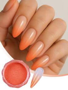 1pc Orange Tie Dye Rainbow Gradient Nail Art Powder, Summer Nail Decoration Shimmering Gradient Powder - Orange - View 5