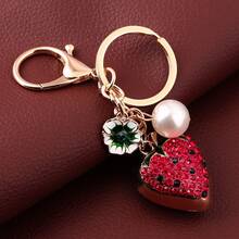 1 chiếc móc khóa/phụ kiện trang trí túi xách hình trái cây giả đính đá lấp lánh dễ thương: dứa, dâu tây, thanh long, vải. - Nhiều màu - Xem 11