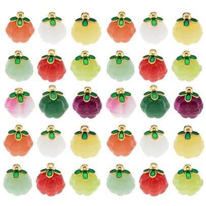 1 paquete de colgantes de calabaza de vidrio transparente, encantos de cristal colorido con hojas esmaltadas, colgantes de frutas 3D hechos a mano, lindos adornos de frutas colgantes para manualidades DIY, aretes, collares, llaveros y joyería
