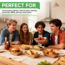 100个加厚牛皮纸食品托盘，一次性服务篮，适用于薯片、炸薯条、烧烤、节日、派对等场合 - 棕色 - 查看 4