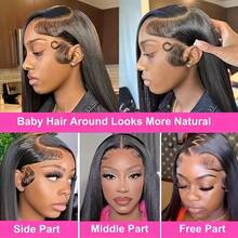 Uveous 13x4 Lace Front Wigs Human Hair 30 40 Inch Straight HD Transparent Lace Front Wigs Human Hair Pre Plucked Natural Color 200 Density With Baby Hair For Women - 黑色 - 查看 5
