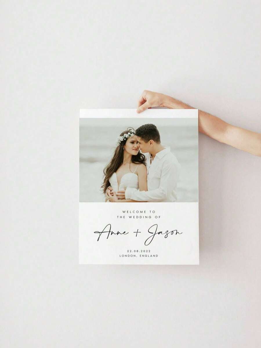 Elegant Photo Wedding Welcome Sign Template, Welcome Board, Wedding Photo Collage, Modern Welcome Sign, Printable Wedding Reception Poster - Multicolor - View 1