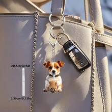 2D Cute Jack Russell Terrier Drinking Milk Tea Acrylic Keychain, 1 Piece, Suitable For Decorating Bags And Car Keys, Ideal Holiday Gift - 1個 - 查看 6