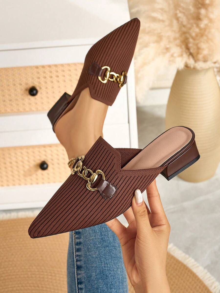 Women's Pointed Toe Slip-On Mule Shoes, Coffee Brown - Coffee Brown - View 1