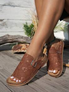 Thick Bottom Cork Slide Sandals Breathable Adjustable Buckle Non‑Slip Wear-Resistant Indoor Outdoor Slippers - Brown - View 2