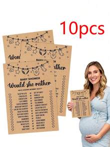 10/20pcs Baby Shower Game Cards, "She'd Rather..." Baby Shower Game, Rustic Bridal Shower Or Bachelorette Party Game, "Dad Or Mom" Game, Fun Activity Cards, Neutral Design, Creative Baby Shower - Multicolor - View 12