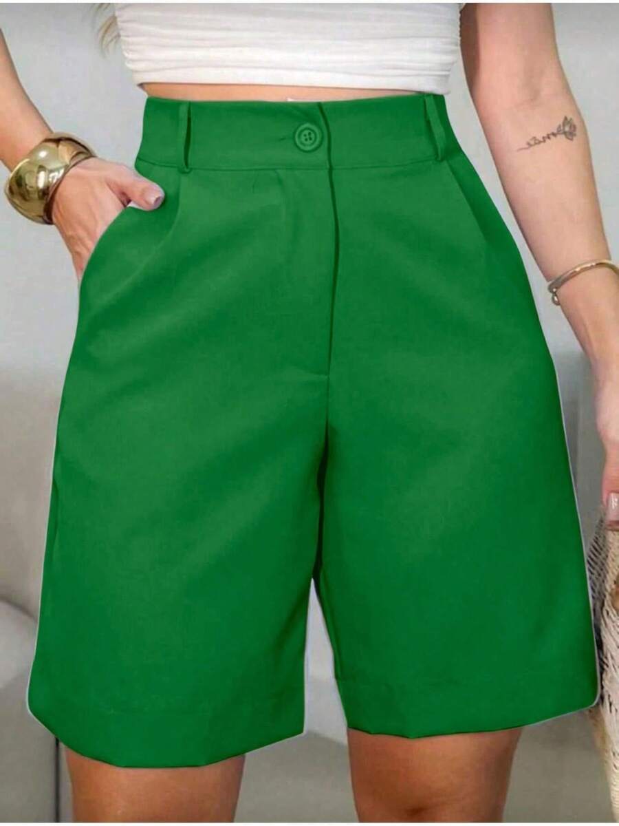 Tailored Bermuda Shorts Without Belt - Foreign Fashion - Green - View 1