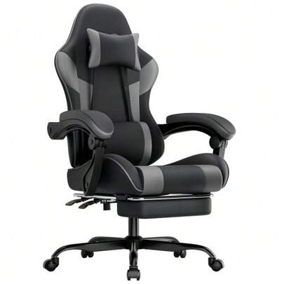 Gaming Chair, Ergonomic Chair With Armrests For Gaming, Lumbar Support, Breathable PU Leather Office Chair, Comfortable Office Chair, 200 Kg Load Capacity, Adjustable Seat And Backrest, Black/Grey.