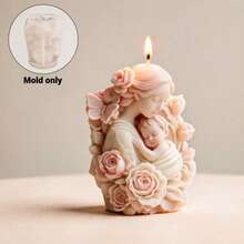 3D Silicone Mold For Mother Holding Baby Candle, Mother & Baby Rose Flower Butterfly DIY Candle Home Decor Silicone Mold, Mother's Day Flower Bouquet Mother & Child Silicone Mold - A-White - View 3
