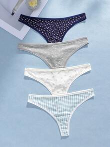 5条装女士纯棉性感可爱低腰丁字裤 - 彩色 - 查看 2