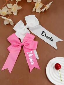 1/2pcs Customized Name Hair Bow White Red Satin Ribbon Hair Clip Elegant Hair Accessory Cheerleading Hair Accessory Wedding Hair Accessory Spring Summer Bright Color - Multicolor - View 3