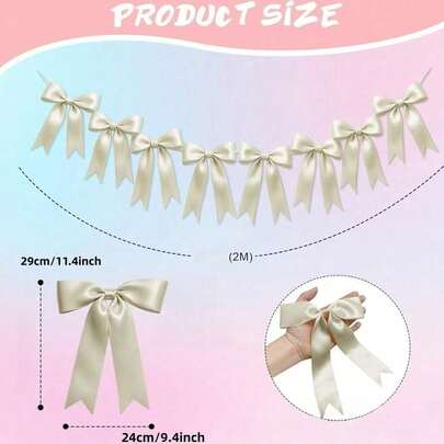 1pc Pink & White Bow Party Decorative Banner, Bow Wreath Decor, Suitable For Party, Holiday, Birthday, Wedding, Engagement, Fireplace, Wall Decoration