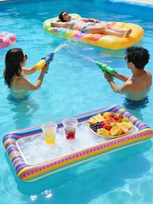 1 st uppblåsbar rektangulär isbricka, flytande dryckes- och frukthållare för picknick, poolparty, vattenparty - Rektangulär isbricka - 1 styck - Visa 3
