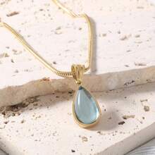 French-Style Vintage Teardrop Glass Pendant Stainless SteelNecklace For WomenA Gift For Mom, Expressing A Child's Love. - Vàng-SE3090 - Xem 2