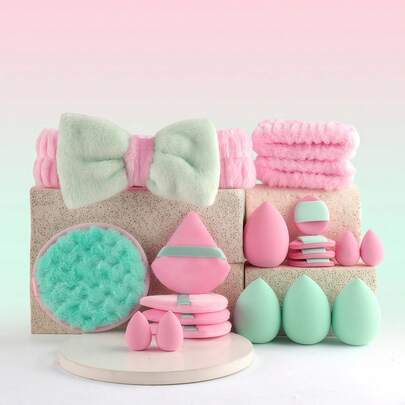 Bộ dụng cụ trang điểm Macaron màu hồng 20 món/3 món/1 món, bộ mỹ phẩm du lịch thiết yếu gồm dụng cụ làm sạch da, băng đô, bông mút trang điểm và miếng bông phấn, món quà sinh nhật, quà tặng Ngày của Mẹ và quà tặng tiệc tùng lý tưởng cho phụ nữ và bé gái.