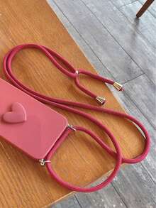 1pc Premium Burgundy Heart-Shaped Lanyard Strap, Suitable Compatible With Iphone 17 Pro Max, 16 Pro Max, 11, 15 Pro, 16 Plus Silicone Protective Phone Case, Minimalist 3D Heart Design - Multicolor - View 2