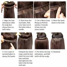 Double Inject XO Hole Weft Human Hair Extensions 16" Invisible Twin Tab Weft Hair Pull Through Micro Hair Natural Straight 40g/pack for Women 7 Colors - S1B - Übersicht 8