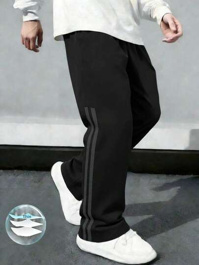 1 pieza Pantalones rectos casuales y sueltos para hombres, pantalones deportivos para primavera/verano para correr, actividades al aire libre, senderismo, trotar, fitness, ropa urbana, playa, viajes diarios, pantalones rectos con rayas de moda, otoño