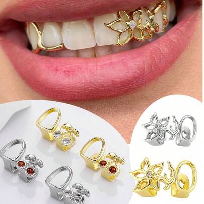 Set de 3 piezas de joyería de hip-hop personalizada y de moda, Grillz de aleación de cobre hueco con circonita, regalo genial para hombres y mujeres