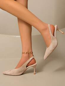 JABOOLINX Giày sandal quai ngang thanh lịch kiểu Pháp cổ điển, sandal nơ thời trang mùa xuân/hè, giày cao gót mũi nhọn sành điệu mới về, sandal nơ công sở nhẹ nhàng, sandal đa năng mùa hè mới phù hợp với váy. - Màu be - Xem 4