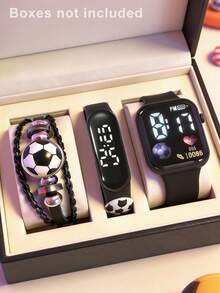 Bộ 3 chiếc đồng hồ điện tử hình quả bóng đá hoạt hình thời trang dành cho trẻ em/học sinh, kèm dây đeo hình quả bóng đá, hiển thị giờ và ngày tháng, thích hợp làm quà sinh nhật, quà ngày lễ, quà Giáng sinh. - Nhiều màu - Xem 2