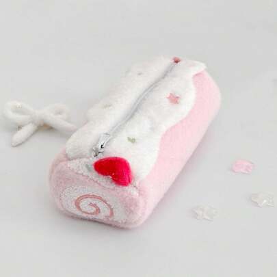 Túi đựng bút hình bánh cuộn Thụy Sĩ dễ thương bằng vải nhung, túi đựng văn phòng phẩm dung tích lớn, kiểu dáng ngọt ngào, sang trọng dành cho học sinh.