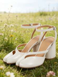 Women's Chunky Heels Split Toe Pumps Slingback Heels Tabi Shoes Block Heel Ankle Strap Japanese Tabi Shoes Comfort High Heeled Sandals Casual Party Dress Pumps Shoes - 白色 - 查看 4