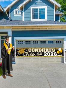 Striscione di congratulazioni per la laurea 2026; Grande striscione "Congratulazioni alla classe del 2026"; Celebra i risultati dei laureati; Adatto per forniture per feste di laurea 2026, decorazioni per feste di celebrazione, cartelli da giardino e decorazioni per vacanze - nero - Visualizzare 5