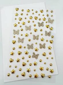 1pc/2pcs Gold & Silver Heart Butterfly Round Clip-On Fake Nose Stud, With Self-Adhesive Rhinestone, Non-Piercing, 3-6mm, Comes With Glitter Butterfly, DIY Design, Body Jewelry, Face Sticker Suitable For Eyebrows, Lips - Gold - View 10