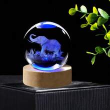 3D Laser Engraved Elephant Crystal Sphere Ornament With Wooden Base, Auto Multi-Color Glow Crystal Globe Table Decor, Wildlife Animal Keepsake Gift For Home Bedroom Desk Display, USB Powered, No Batteries Needed, Not Waterproof - Multicolor - View 9