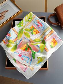 1条女士波西米亚风链条印花丝巾，百搭复古丝巾，70厘米，适合日常佩戴和节日送礼，春秋季款 - 彩色 - 查看 4