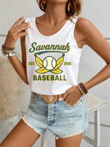 Women's Vest Savannah Baseball Est 2016 Banana And Ball Design Printed, Elegant And Fashionable With Feminine Charm. Ideal For Holiday Gifts. Saint Patrick's Day, Mother's Day, Valentine's Day Gifts. Suitable For Spring And Summer Seasons. Refreshing, Exquisite And Magnificent. Suitable For Casual, Sports, Vacation, Travel, Beach Wear And Daily Wear. Versatile And Suitable For All Occasions. Elegant Women's Sets, Shirts, Pink Summer Outfits, Vacation Outfits For Women. - trắng - Xem 2