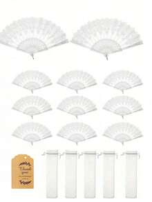 3pcs/1set Lace Floral Hollow Out Women's Folding Fan, Vintage Decorative Fan, (Includes Fan, Card And Gauze Bag). Suitable For Bridal Photo Props, Wedding Gifts, Bridesmaid Gifts, Masquerade Party Supplies, Dance Performances, Holidays, Housewarming, Mother's Day, Thanksgiving, Teacher's Day Gifts, Home Decor And Women's Fashion Accessories. - Multicolor - View 3