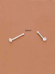 2件組 925純銀經典CZ鋯石鼻釘（6-10mm）多尺寸低過敏穿刺飾品 鼻環耳釘 男女適用 日常休閒穿戴 - 銀色 - 查看 12