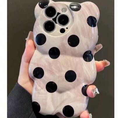 Ốp lưng điện thoại hình gấu nhỏ 3D mềm mại, họa tiết ombre đen chấm bi, tương thích với Apple 15 Pro Max, mẫu 14 inch mới đang thịnh hành, 13, 11 inch. Ốp bảo vệ mềm mại dễ thương tương thích với iPhone 12 Pro, 15 inch dành cho nữ.