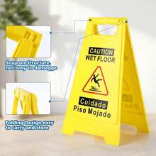 WOUSEDO 1-Pack Caution Wet Floor Sign,17.5" Height,Bright Yellow Double-Sided Folding A-Shaped Frame Design, Bilingual Caution Message - ColorA - View 3