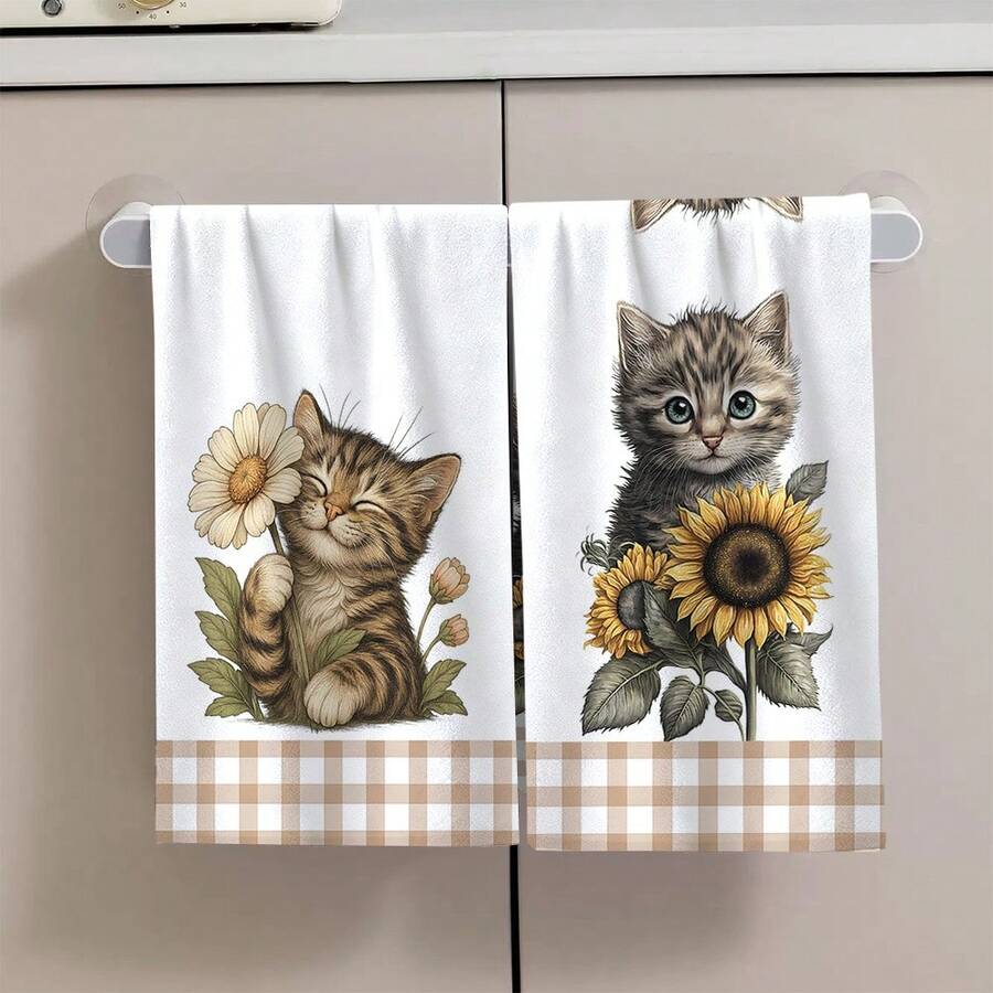 2/4/6pcs Set, Dish Towels, Cute Cat Print Soft Microfiber Absorbent Cloths, Modern Kitchen Towels, Cooking & Baking Tea Towels, Dish Cloths, Cleaning Rags, Hand Towels, Highly Absorbent, Kitchen Decor, Gifts For Neighbors, Mothers, Birthdays, Housewarming For Friends, Kitchen Essentials, Daily Necessities - Multicolor - View 1