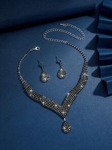 3件套流苏新娘女士时尚水晶项链套装，奢华珠宝套装，适合高端晚礼服和高档晚宴。 - 耳環+項鍊 - 查看 4