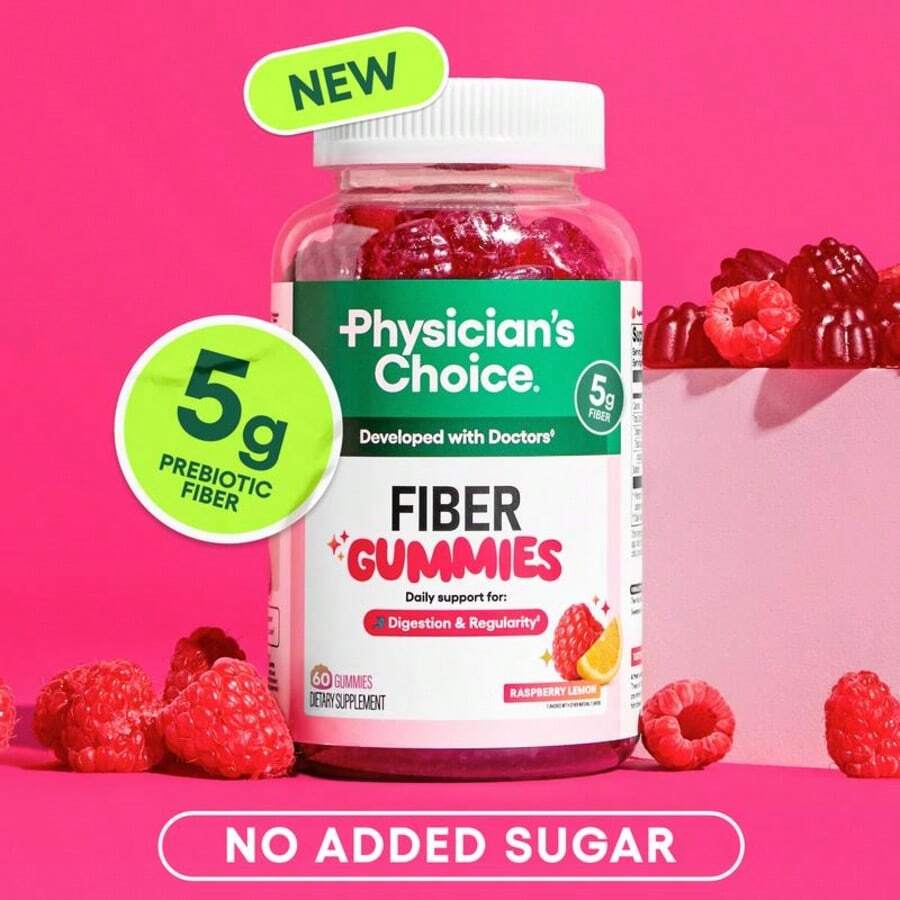 Miriyalyad Physician's Choice Fiber Gummies For Digestive Health & Regularity - Raspberry Lemon Flavor - No Sugar Added & Vegan - Daily Gummy For Adults - 1PCS - View 1