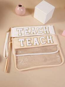 1pc New Waterproof Transparent Letter Cosmetic Bag, High-Quality Large Capacity Travel Toiletry Pouch, Suitable For Fashionable Travelers, Fashion Bloggers, Beach Vacationers, And Daily Cosmetics Organization - Multicolor - View 3