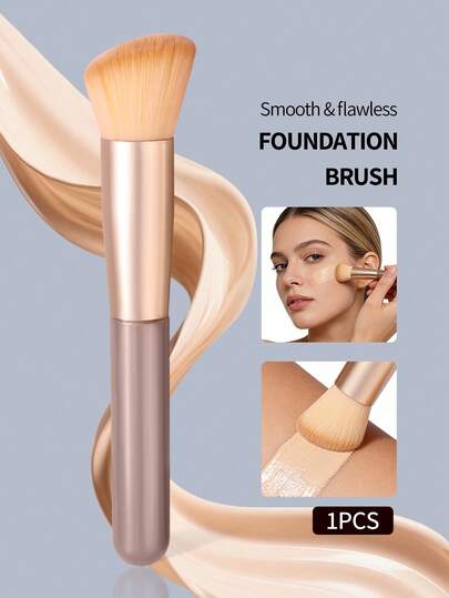 1 cọ trang điểm nền màu sâm panh, lông mềm không thấm hút lớp trang điểm, cọ che khuyết điểm tạo hiệu ứng tự nhiên, dụng cụ trang điểm tạo khối và đánh má hồng.