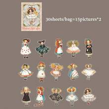 30 Sheets/Bag, Gorgeous Vintage-Style PET Stickers Featuring Sweet-Style Characters In Dresses. Perfect For A Variety Of Uses, Including DIY Crafts, Scrapbooking, Journals, DIY Gift Cards, And Other Handmade Projects. Scrapbook Supplies - Sticker - View 12