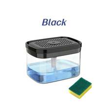 1 pièce Distributeur de savon avec support d'éponge, comprend 1 éponge, forme carrée compacte, accessoire d'évier, distributeur de détergent/liquide pour le lavage des mains, étagère de rangement de cuisine (noir/beige) - multicolore - Voir 11