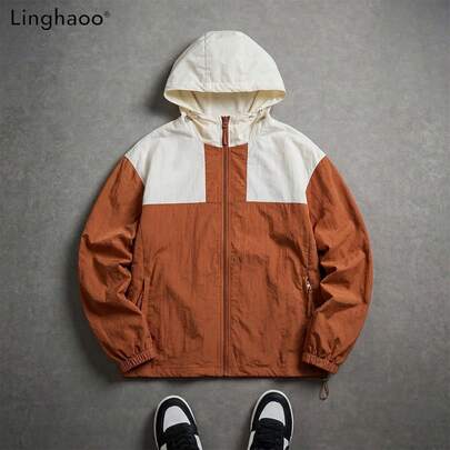 男士户外运动骑行休闲轻便拼色薄款风衣外套，夏季