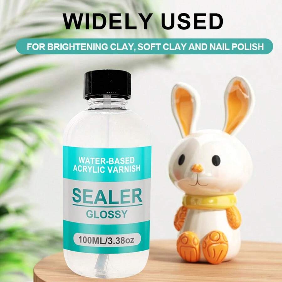 亮光陶瓷釉 - 快干、高光泽、耐刮擦，适用于陶瓷、粘土和丙烯颜料 - 珠宝制作密封剂，100毫升/3.38盎司，附赠刷子，工艺用品 | 釉面光泽亮丽 | 表面光滑，陶瓷釉 - A - 查看 1